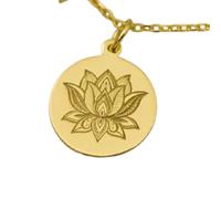 LKBEADS Lotus Flower Engraved Coin Pendant Necklace 24mm with 18 Inch Cable Chain | Sterling Silver Gold Plated | Unisex Gift Jewelry|LK_PNDN_0961