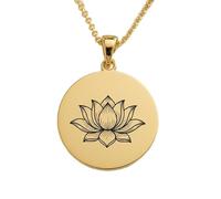LKBEADS Lotus Flower Engraving Pendant Necklace Round Shape Made In 925 Sterling Silver Gold Plated Charm With 18 "Cable Chain Handmade Jewelry For Men Women |LKD_EGP_00724