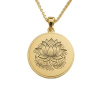 LKBEADS Lotus Flower Engraving Pendant Necklace Round Shape Made In 925 Sterling Silver Gold Plated Charm With 18 "Cable Chain Handmade Jewelry For Men Women |LKD_EGP_00717