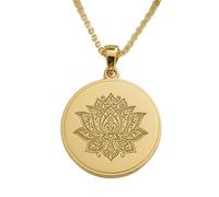 LKBEADS Lotus Mandala Engraving Pendant Necklace Made In 925 Sterling Silver Gold Plated Charm With 18 "Cable Chain Handmade Jewelry For Men Women |LKD_EGP_00752