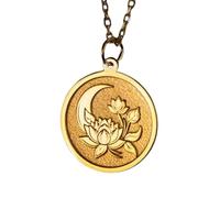 LKBEADS Lotus Moon Embossed Pendant Necklace Made in 925 Sterling Silver With Gold Plating 18" Cable Chain Round Shape Charm For Unisex Handmade Jewelry |LK_EMBO_00221
