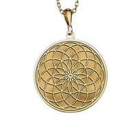 LKBEADS Lotus Of Life Embossed Pendant Necklace Made in 925 Sterling Silver With Gold Plating 18" Cable Chain Round Shape Charm For Unisex Handmade Jewelry |LK_EMBO_00270