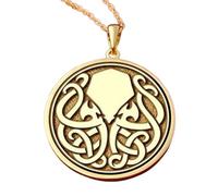 LKBEADS Lovecraft Mythos Embossed Pendant Necklace Made in 925 Sterling Silver With Gold Plating 18" Cable Chain Round Shape Charm For Unisex Jewelry |LK_EMBO_00580