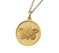 LKBEADS Luna Moth Embossed Pendant Necklace Made in 925 Sterling Silver With Gold Plating 18" Cable Chain Round Shape Charm For Unisex Handmade Jewelry |LK_EMBO_00519