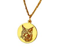 LKBEADS Lynx Cat Engraved Coin Pendant Necklace 24mm with 18 Inch Cable Chain | Sterling Silver Gold Plated | Unisex Gift Jewelry|LK_PNDN_0998