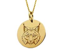 LKBEADS Lynx Cat Engraved Coin Pendant Necklace 24mm with 18 Inch Cable Chain | Sterling Silver Gold Plated | Unisex Gift Jewelry|LK_PNDN_0997
