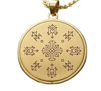 LKBEADS Magic Sigil Engraving Pendant Necklace Round Shape Made In 925 Sterling Silver Gold Plated Charm With 18 "Cable Chain Handmade Jewelry For Men Women |LKD_EGP_00515