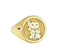 LKBEADS maneki neko cat signet ring| lucky waving arm japanese statue chinese fortune ring| 925 sterling silver gold plated |LK_PDR_00079_10