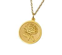 LKBEADS Marigold Birth Flower Embossed Pendant Necklace Made in 925 Sterling Silver With Gold Plating 18" Cable Chain Round Shape Charm For Unisex Jewelry |LK_EMBO_00514
