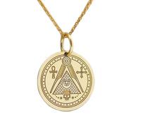 LKBEADS Masonic Symbol Engraved Coin Pendant Necklace 24mm with 18 Inch Cable Chain | Sterling Silver Gold Plated | Unisex Gift Jewelry|LK_PNDN_1028