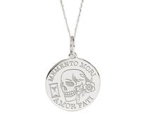 LKBEADS Memento Mori Amor Fati Engraved Coin Pendant Necklace 24mm with 18 Inch Cable Chain | Sterling Silver 925 Sterling Silver | Unisex Gift Jewelry|LK_PNDN_2182