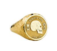 LKBEADS memento mori signet ring| hammered skull jewelry| vanitas symbol gothic gift for him| mortality reminder protection ring| 925 sterling silver gold plated |LK_PDR_00188_8
