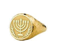 LKBEADS menorah signet ring| hammered jewish symbol jewelry| hanukkah gift for him| hebrew protection judaica men|| 925 sterling silver gold plated |LK_PDR_00184_10.5