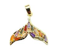 LKBEADS mermaid tail pendant | with multi stone made in stainless steel |gold plated,20x20mm |wings jewelry charm necklace | with 18 inch chain cable |LK_CHP_0129_C
