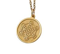 LKBEADS Metatron Embossed Pendant Necklace Made in 925 Sterling Silver With Gold Plating 18" Cable Chain Round Shape Charm For Unisex Handmade Jewelry |LK_EMBO_00451