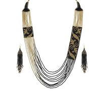LKBEADS Midnight Arabesque Cascade Ukrainian Gerdan Necklace With Earring Set Seed Beads Traditional Jewellery Multi Color Handmade Strand Beaded Jewelry |LK_UKRN_0758