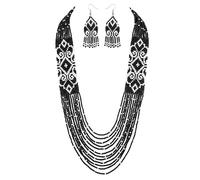LKBEADS Midnight Harbor Scene Ukrainian Gerdan Necklace With Earring Set Seed Beads Traditional Jewellery Multi Color Handmade Strand Beaded Ukrain Jewelry |LK_UKRN_0782