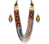 LKBEADS Midnight Tribal Cascade Ukrainian Gerdan Necklace With Earring Set Seed Beads Traditional Jewellery Multi Color Handmade Strand Beaded Ukrain Jewelry |LK_UKRN_0772