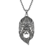 LKBEADS Monkey King Pendant Necklace Stainless Steel 18 Inch Cable Chain Silver Tone Mythical Hero Jewelry