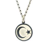 LKBEADS Moon & Star Engraved Coin Pendant Necklace 24mm with 18 Inch Cable Chain | Sterling Silver 925 Sterling Silver | Unisex Gift Jewelry|LK_PNDN_2188