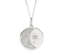 LKBEADS Moon & Star Engraved Coin Pendant Necklace 24mm with 18 Inch Cable Chain | Sterling Silver 925 Sterling Silver | Unisex Gift Jewelry|LK_PNDN_2187