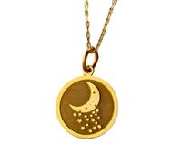 LKBEADS Moon & Star Engraved Coin Pendant Necklace 24mm with 18 Inch Cable Chain | Sterling Silver Gold Plated | Unisex Gift Jewelry|LK_PNDN_1109