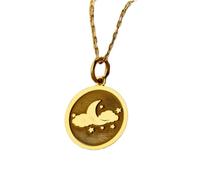 LKBEADS Moon & Star Engraved Coin Pendant Necklace 24mm with 18 Inch Cable Chain | Sterling Silver Gold Plated | Unisex Gift Jewelry|LK_PNDN_1106