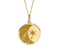 LKBEADS Moon & Star Engraved Coin Pendant Necklace 24mm with 18 Inch Cable Chain | Sterling Silver Gold Plated | Unisex Gift Jewelry|LK_PNDN_1113