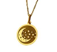 LKBEADS Moon & Star Engraved Coin Pendant Necklace 24mm with 18 Inch Cable Chain | Sterling Silver Gold Plated | Unisex Gift Jewelry|LK_PNDN_1107