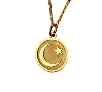 LKBEADS Moon & Star Engraved Coin Pendant Necklace 24mm with 18 Inch Cable Chain | Sterling Silver Gold Plated | Unisex Gift Jewelry|LK_PNDN_1108
