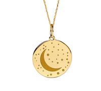 LKBEADS Moon & Stars Engraved Coin Pendant Necklace 24mm with 18 Inch Cable Chain | Sterling Silver Gold Plated | Unisex Gift Jewelry|LK_PNDN_1114
