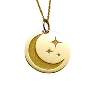 LKBEADS Moon & Stars Engraved Coin Pendant Necklace 24mm with 18 Inch Cable Chain | Sterling Silver Gold Plated | Unisex Gift Jewelry|LK_PNDN_1115