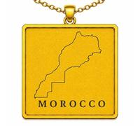 LKBEADS Morocco Map 24x26mm Pendant Necklace For Men Women 925 Sterling Silver Square Engraved Outline Charm With 18" Cable Chain Minimalist Travel Jewelry |LKN_MAP_00791