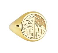 LKBEADS mountain forest signet ring| sun and moon ring for men women| celestial jewelry| custom day night nature round| 925 sterling silver gold plated |LK_PDR_00220_12.5