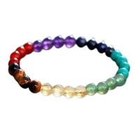 LKBEADS Natural 7 Chakra 6mm Smooth Cut Beads Gemstone Stretch Bracelet Round Shape Stone Multi Color 7 Inch Stretchable Wristband For Unisex Healing Meditation Prosperity Gift & Luck |L_STBC_00008_7