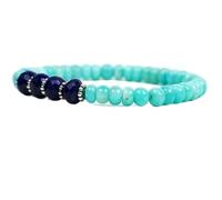 LKBEADS Natural Amazonite & Lapis Lazuli 6-8mm Smooth & Faceted Cut Beads Gemstone Stretch Bracelet Rondelle Shape Stone Multi Color 7 Inch Wristband For Unisex Meditation Gift & Luck |L_STBC_00253_7