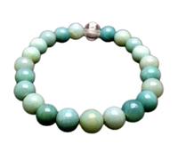 LKBEADS Natural Amazonite With Clear Quartz 8mm Smooth Cut Beads Gemstone Stretch Bracelet Round Shape Stone Aqua Blue Color 7 Inch Wristband For Unisex Healing Meditation Gift & Luck |L_STBC_00273_8