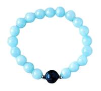LKBEADS Natural Amazonite With Snowflake Obsidian 8-10mm Smooth Cut Beads Gemstone Stretch Bracelet Round Shape Stone Multi Color 7 Inch Wristband For Unisex Meditation Gift & Luck |L_STBC_00275_7.5