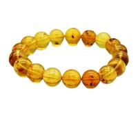 LKBEADS Natural Amber 12mm Smooth Cut Beads Gemstone Stretch Bracelet Round Shape Stone Yellow Color 7 Inch Stretchable Wristband For Unisex Healing Meditation Prosperity Gift & Luck |L_STBC_00288_7