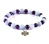 LKBEADS Natural Amethyst & Blue Chalcedony 6-8mm Smooth Cut Beads Gemstone Stretch Bracelet Round Shape Stone Multi Color 7 Inch Wristband For Unisex Healing Meditation Gift & Luck |L_STBC_00458_6.5
