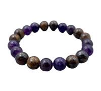 LKBEADS Natural Amethyst & Bronzite Gemstone 8 mm | Round Shape, Smooth Cut Stone | 7 Inch | Multicolor Color Gem | dhan yog stretch bracelet | success wristband | handmade jewelry |LK_BRC_03093