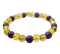LKBEADS Natural Amethyst & Citrine Gemstone 8 mm | Round Shape, Smooth Cut Stone | 7 Inch | Purple & Yellow Color Gem | dhan yog stretch bracelet | success wristband | handmade jewelry |LK_BRC_03242