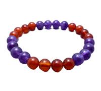 LKBEADS Natural Amethyst & Red Onyx Gemstone 8 mm | Round Shape, Smooth Cut Stone | 7 Inch | Red & Blue Color Gem | dhan yog stretch bracelet | success wristband | handmade jewelry |LK_BRC_03463