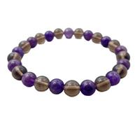 LKBEADS Natural Amethyst & Smoky Quartz Gemstone 8 mm | Round Shape, Smooth Cut Stone | 7 Inch | Multicolor Color Gem | dhan yog stretch bracelet | success wristband | handmade jewelry |LK_BRC_03150