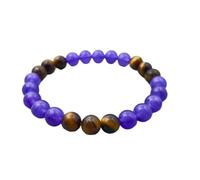 LKBEADS Natural Amethyst & Tiger Eye Gemstone 8 mm | Round Shape, Smooth Cut Stone | 7 Inch | Blue & Brown Color Gem | dhan yog stretch bracelet | success wristband | handmade jewelry |LK_BRC_03305