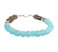 LKBEADS Natural aqua chalcedony & smoky quartz gemstone 8x7-7x7 mm stacking bracelet | 7 inch | multi color, square shape, faceted cut, stone | with silver plated clasp|handmade|LK_ESK_00118
