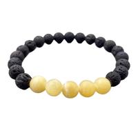 LKBEADS Natural Black Lava & Calcite Gemstone 8 mm | Round Shape, Smooth Cut Stone | 7 Inch | Black & Yellow Color Gem | dhan yog stretch bracelet | success wristband | handmade jewelry |LK_BRC_03296