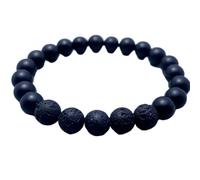 LKBEADS Natural Black Onyx & Black Lava Gemstone 8 mm | Round Shape, Smooth Cut Stone | 7 Inch | Black Color Gem | dhan yog stretch bracelet | success wristband | handmade jewelry |LK_BRC_03214
