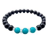 LKBEADS Natural Black Onyx & Blue Jade Gemstone 8 mm | Round Shape, Smooth Cut Stone | 7 Inch | Black & Blue Color Gem | dhan yog stretch bracelet | success wristband | handmade jewelry |LK_BRC_03285