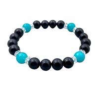 LKBEADS Natural Black Onyx & Blue Jade Gemstone 8 mm | Round Shape, Smooth Cut Stone | 7 Inch | Black & Blue Color Gem | dhan yog stretch bracelet | success wristband | handmade jewelry |LK_BRC_03224